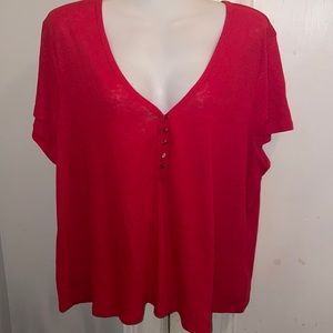 Red Button Down V Neck Top XL